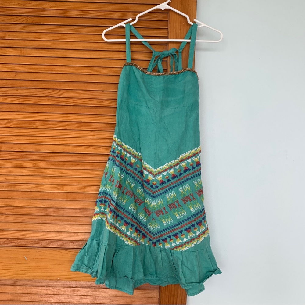 Free People teal embroidered linen-blend dress